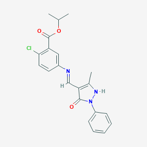 molecular formula C21H20ClN3O3 B439752 isopropyl 2-chloro-5-{[(3-methyl-5-oxo-1-phenyl-1,5-dihydro-4H-pyrazol-4-ylidene)methyl]amino}benzoate 