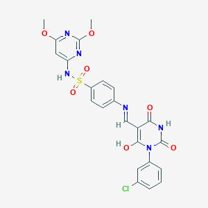 molecular formula C23H19ClN6O7S B439755 4-{[(1-(3-chlorophenyl)-2,4,6-trioxotetrahydro-5(2H)-pyrimidinylidene)methyl]amino}-N-(2,6-dimethoxy-4-pyrimidinyl)benzenesulfonamide 