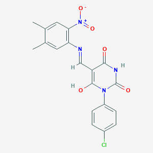 molecular formula C19H15ClN4O5 B439757 1-(4-chlorophenyl)-5-({2-nitro-4,5-dimethylanilino}methylene)-2,4,6(1H,3H,5H)-pyrimidinetrione CAS No. 6452-99-9