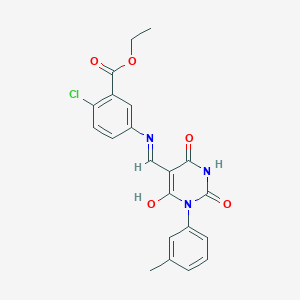molecular formula C21H18ClN3O5 B439758 ethyl 2-chloro-5-{[(1-(3-methylphenyl)-2,4,6-trioxotetrahydro-5(2H)-pyrimidinylidene)methyl]amino}benzoate 