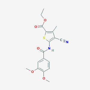 molecular formula C18H18N2O5S B439763 Ethyl 4-cyano-5-{[(3,4-dimethoxyphenyl)carbonyl]amino}-3-methylthiophene-2-carboxylate CAS No. 354994-86-8