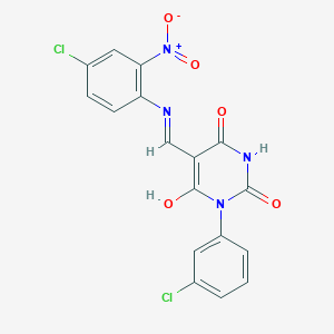 molecular formula C17H10Cl2N4O5 B439764 5-({4-chloro-2-nitroanilino}methylene)-1-(3-chlorophenyl)-2,4,6(1H,3H,5H)-pyrimidinetrione 