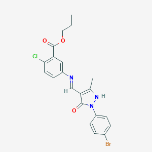 molecular formula C21H19BrClN3O3 B439794 propyl 5-({[1-(4-bromophenyl)-3-methyl-5-oxo-1,5-dihydro-4H-pyrazol-4-ylidene]methyl}amino)-2-chlorobenzoate 
