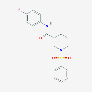 molecular formula C18H19FN2O3S B4398216 N-(4-fluorophenyl)-1-(phenylsulfonyl)-3-piperidinecarboxamide 