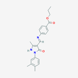 molecular formula C23H25N3O3 B439825 propyl 4-({[1-(3,4-dimethylphenyl)-3-methyl-5-oxo-1,5-dihydro-4H-pyrazol-4-ylidene]methyl}amino)benzoate 