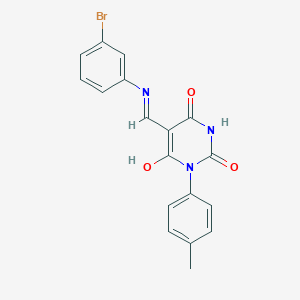 molecular formula C18H14BrN3O3 B439894 5-[(3-bromoanilino)methylene]-1-(4-methylphenyl)-2,4,6(1H,3H,5H)-pyrimidinetrione 
