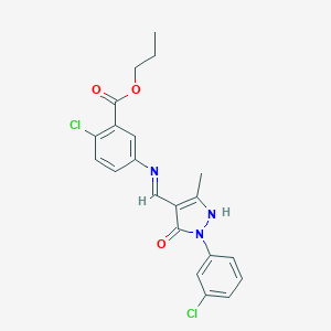 molecular formula C21H19Cl2N3O3 B439900 propyl 2-chloro-5-({[1-(3-chlorophenyl)-3-methyl-5-oxo-1,5-dihydro-4H-pyrazol-4-ylidene]methyl}amino)benzoate 