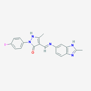 molecular formula C19H16IN5O B439929 2-(4-iodophenyl)-5-methyl-4-{[(2-methyl-1H-benzimidazol-6-yl)amino]methylene}-2,4-dihydro-3H-pyrazol-3-one 
