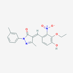 molecular formula C20H19N3O5 B439931 4-{3-ethoxy-4-hydroxy-2-nitrobenzylidene}-5-methyl-2-(3-methylphenyl)-2,4-dihydro-3H-pyrazol-3-one 
