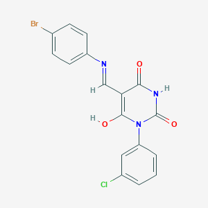 molecular formula C17H11BrClN3O3 B439967 5-[(4-bromoanilino)methylene]-1-(3-chlorophenyl)-2,4,6(1H,3H,5H)-pyrimidinetrione 