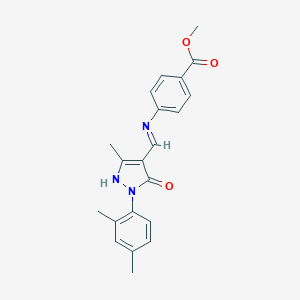 molecular formula C21H21N3O3 B440000 methyl 4-({[1-(2,4-dimethylphenyl)-3-methyl-5-oxo-1,5-dihydro-4H-pyrazol-4-ylidene]methyl}amino)benzoate 