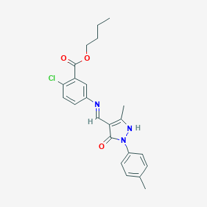 molecular formula C23H24ClN3O3 B440006 butyl 2-chloro-5-({[3-methyl-1-(4-methylphenyl)-5-oxo-1,5-dihydro-4H-pyrazol-4-ylidene]methyl}amino)benzoate 