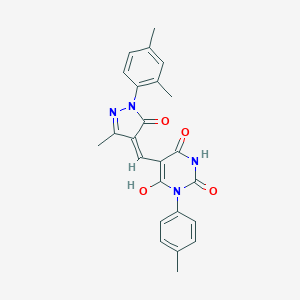 molecular formula C24H22N4O4 B440012 5-{[1-(2,4-dimethylphenyl)-3-methyl-5-oxo-1,5-dihydro-4H-pyrazol-4-ylidene]methyl}-6-hydroxy-3-(4-methylphenyl)-2,4(1H,3H)-pyrimidinedione 