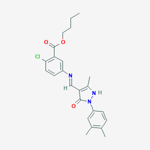 molecular formula C24H26ClN3O3 B440017 butyl 2-chloro-5-({[1-(3,4-dimethylphenyl)-3-methyl-5-oxo-1,5-dihydro-4H-pyrazol-4-ylidene]methyl}amino)benzoate 
