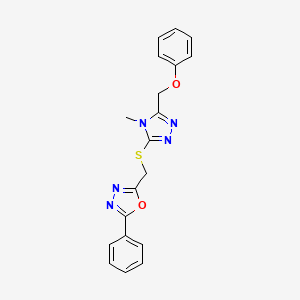 2-[[4-Methyl-5-(phenoxymethyl)-1,2,4-triazol-3-yl]sulfanylmethyl]-5-phenyl-1,3,4-oxadiazole