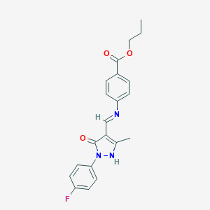 molecular formula C21H20FN3O3 B440081 propyl 4-({[1-(4-fluorophenyl)-3-methyl-5-oxo-1,5-dihydro-4H-pyrazol-4-ylidene]methyl}amino)benzoate 