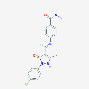 molecular formula C20H19ClN4O2 B440103 4-({(E)-[1-(4-chlorophenyl)-3-methyl-5-oxo-1,5-dihydro-4H-pyrazol-4-ylidene]methyl}amino)-N,N-dimethylbenzamide 