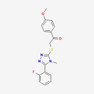 molecular formula C18H16FN3O2S B4401104 2-{[5-(2-fluorophenyl)-4-methyl-4H-1,2,4-triazol-3-yl]sulfanyl}-1-(4-methoxyphenyl)ethanone 