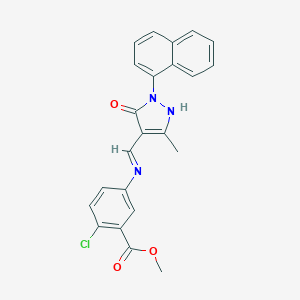 molecular formula C23H18ClN3O3 B440111 methyl 2-chloro-5-({[3-methyl-1-(1-naphthyl)-5-oxo-1,5-dihydro-4H-pyrazol-4-ylidene]methyl}amino)benzoate 