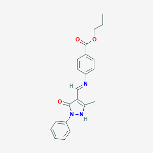 molecular formula C21H21N3O3 B440127 propyl 4-{[(3-methyl-5-oxo-1-phenyl-1,5-dihydro-4H-pyrazol-4-ylidene)methyl]amino}benzoate 