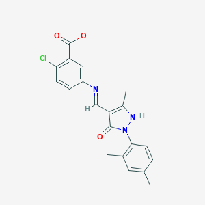 molecular formula C21H20ClN3O3 B440129 methyl 2-chloro-5-({[1-(2,4-dimethylphenyl)-3-methyl-5-oxo-1,5-dihydro-4H-pyrazol-4-ylidene]methyl}amino)benzoate 