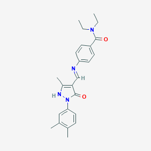 molecular formula C24H28N4O2 B440135 4-({[1-(3,4-dimethylphenyl)-3-methyl-5-oxo-1,5-dihydro-4H-pyrazol-4-ylidene]methyl}amino)-N,N-diethylbenzamide 