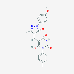 molecular formula C23H20N4O5 B440149 6-hydroxy-5-{[1-(4-methoxyphenyl)-3-methyl-5-oxo-1,5-dihydro-4H-pyrazol-4-ylidene]methyl}-3-(4-methylphenyl)-2,4(1H,3H)-pyrimidinedione 