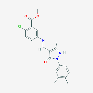 molecular formula C21H20ClN3O3 B440152 methyl 2-chloro-5-({[1-(3,4-dimethylphenyl)-3-methyl-5-oxo-1,5-dihydro-4H-pyrazol-4-ylidene]methyl}amino)benzoate 
