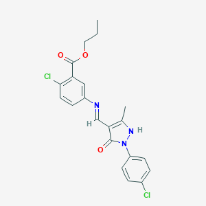 molecular formula C21H19Cl2N3O3 B440159 propyl 2-chloro-5-({[1-(4-chlorophenyl)-3-methyl-5-oxo-1,5-dihydro-4H-pyrazol-4-ylidene]methyl}amino)benzoate 