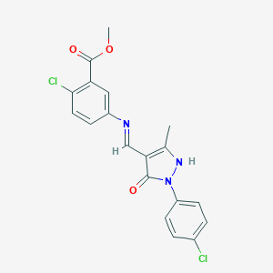 molecular formula C19H15Cl2N3O3 B440163 methyl 2-chloro-5-({[1-(4-chlorophenyl)-3-methyl-5-oxo-1,5-dihydro-4H-pyrazol-4-ylidene]methyl}amino)benzoate 