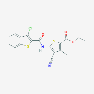 molecular formula C18H13ClN2O3S2 B440195 Ethyl 5-{[(3-chloro-1-benzothiophen-2-yl)carbonyl]amino}-4-cyano-3-methylthiophene-2-carboxylate CAS No. 309950-76-3