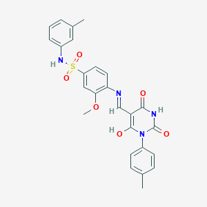 molecular formula C26H24N4O6S B440196 3-methoxy-N-(3-methylphenyl)-4-{[(1-(4-methylphenyl)-2,4,6-trioxotetrahydro-5(2H)-pyrimidinylidene)methyl]amino}benzenesulfonamide 