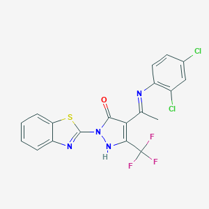 molecular formula C19H11Cl2F3N4OS B440212 2-(1,3-benzothiazol-2-yl)-4-[N-(2,4-dichlorophenyl)ethanimidoyl]-5-(trifluoromethyl)-1,2-dihydro-3H-pyrazol-3-one CAS No. 362500-51-4
