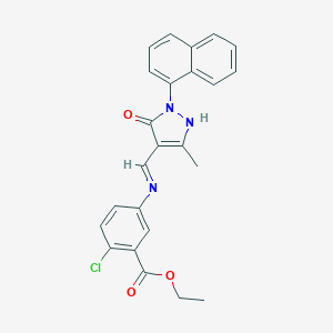 molecular formula C24H20ClN3O3 B440216 ethyl 2-chloro-5-({[3-methyl-1-(1-naphthyl)-5-oxo-1,5-dihydro-4H-pyrazol-4-ylidene]methyl}amino)benzoate 