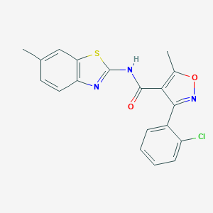 molecular formula C19H14ClN3O2S B440223 3-(2-chlorophenyl)-5-methyl-N-(6-methyl-1,3-benzothiazol-2-yl)-4-isoxazolecarboxamide CAS No. 349613-28-1