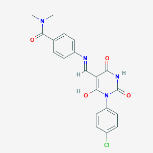 molecular formula C20H17ClN4O4 B440243 4-{[(1-(4-chlorophenyl)-2,4,6-trioxotetrahydro-5(2H)-pyrimidinylidene)methyl]amino}-N,N-dimethylbenzamide 