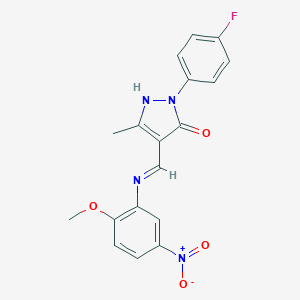 molecular formula C18H15FN4O4 B440260 (4Z)-2-(4-fluorophenyl)-4-{[(2-methoxy-5-nitrophenyl)amino]methylidene}-5-methyl-2,4-dihydro-3H-pyrazol-3-one 