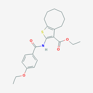 molecular formula C22H27NO4S B440370 Ethyl 2-{[(4-ethoxyphenyl)carbonyl]amino}-4,5,6,7,8,9-hexahydrocycloocta[b]thiophene-3-carboxylate CAS No. 352687-26-4
