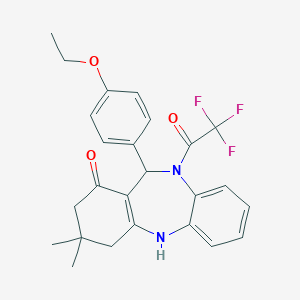 molecular formula C25H25F3N2O3 B440386 6-(4-Ethoxyphenyl)-9,9-dimethyl-5-(2,2,2-trifluoroacetyl)-6,8,10,11-tetrahydrobenzo[b][1,4]benzodiazepin-7-one CAS No. 352687-50-4