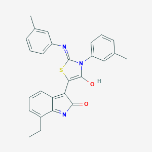 molecular formula C27H23N3O2S B440440 7-ethyl-3-{3-(3-methylphenyl)-2-[(3-methylphenyl)imino]-4-oxo-1,3-thiazolidin-5-ylidene}-1,3-dihydro-2H-indol-2-one 