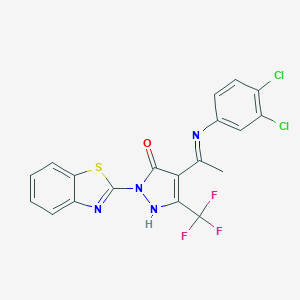 molecular formula C19H11Cl2F3N4OS B440467 2-(1,3-benzothiazol-2-yl)-4-[1-(3,4-dichloroanilino)ethylidene]-5-(trifluoromethyl)-2,4-dihydro-3H-pyrazol-3-one 