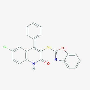 molecular formula C22H13ClN2O2S B440470 3-(1,3-benzoxazol-2-ylthio)-6-chloro-4-phenylquinolin-2(1H)-one CAS No. 4507-19-1