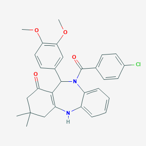 molecular formula C30H29ClN2O4 B440484 5-(4-Chlorobenzoyl)-6-(3,4-dimethoxyphenyl)-9,9-dimethyl-6,8,10,11-tetrahydrobenzo[b][1,4]benzodiazepin-7-one CAS No. 525581-40-2