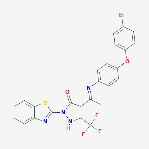 molecular formula C25H16BrF3N4O2S B440498 (4E)-2-(1,3-benzothiazol-2-yl)-4-(1-{[4-(4-bromophenoxy)phenyl]amino}ethylidene)-5-(trifluoromethyl)-2,4-dihydro-3H-pyrazol-3-one 
