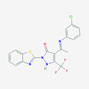 molecular formula C19H12ClF3N4OS B440509 2-(1,3-benzothiazol-2-yl)-4-[1-(3-chloroanilino)ethylidene]-5-(trifluoromethyl)-2,4-dihydro-3H-pyrazol-3-one 