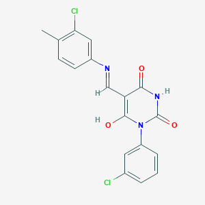 molecular formula C18H13Cl2N3O3 B440540 5-[(3-chloro-4-methylanilino)methylene]-1-(3-chlorophenyl)-2,4,6(1H,3H,5H)-pyrimidinetrione 