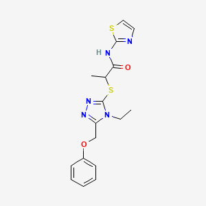 molecular formula C17H19N5O2S2 B4405988 2-{[4-ethyl-5-(phenoxymethyl)-4H-1,2,4-triazol-3-yl]sulfanyl}-N-(1,3-thiazol-2-yl)propanamide 