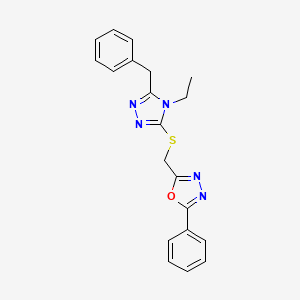 molecular formula C20H19N5OS B4406926 2-{[(5-benzyl-4-ethyl-4H-1,2,4-triazol-3-yl)thio]methyl}-5-phenyl-1,3,4-oxadiazole 