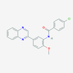 molecular formula C22H16ClN3O2 B4406940 4-chloro-N-[2-methoxy-5-(2-quinoxalinyl)phenyl]benzamide 