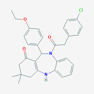 molecular formula C31H31ClN2O3 B440707 5-[2-(4-Chlorophenyl)acetyl]-6-(4-ethoxyphenyl)-9,9-dimethyl-6,8,10,11-tetrahydrobenzo[b][1,4]benzodiazepin-7-one CAS No. 352690-98-3